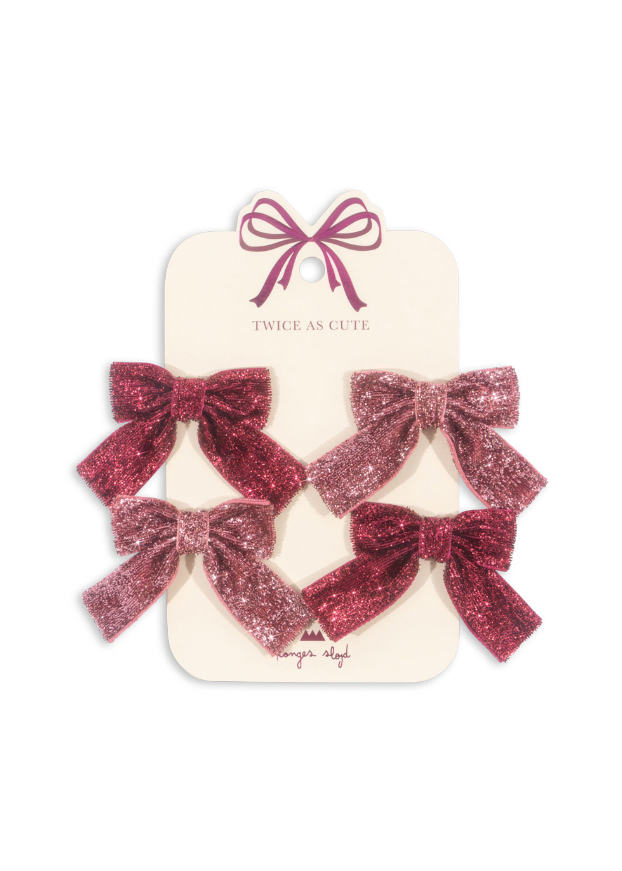 Konges Sløjd 4 Pack Glitter Bow Hair Clips - Pink Mix