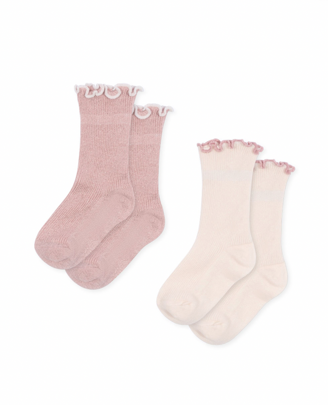 Konges Sløjd 2 Pack Rib Frill Socks - Rose/Off White