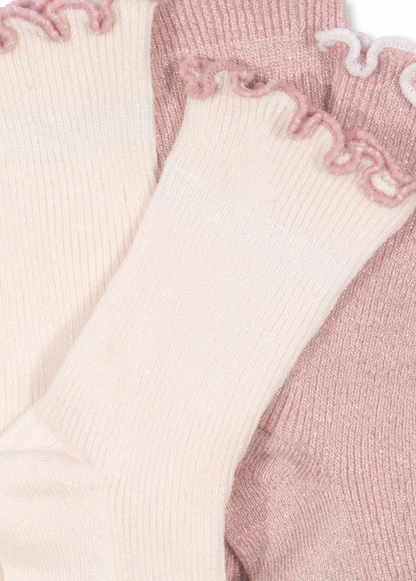 Konges Sløjd 2 Pack Rib Frill Socks - Rose/Off White