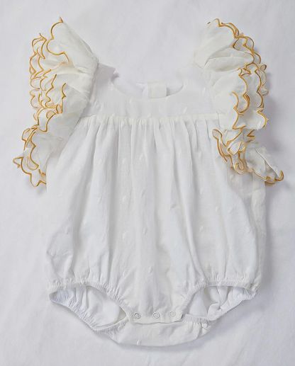 Petite Amalie Bebe &quot;Wonderland&quot; Gold Scallop Romper - White/Golk