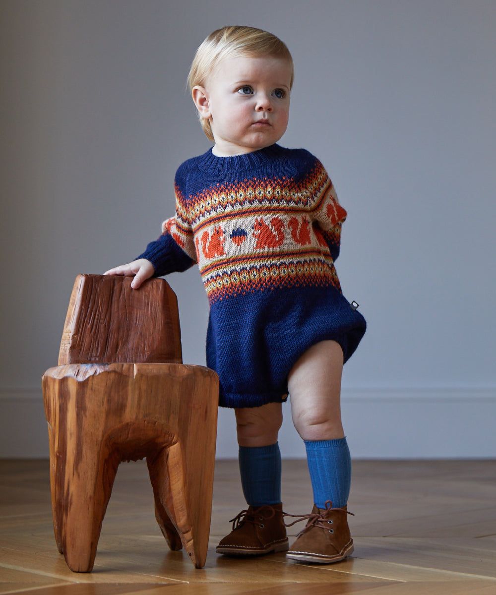 Oeuf Long Sleeve Romper - Indigo/Squirrel