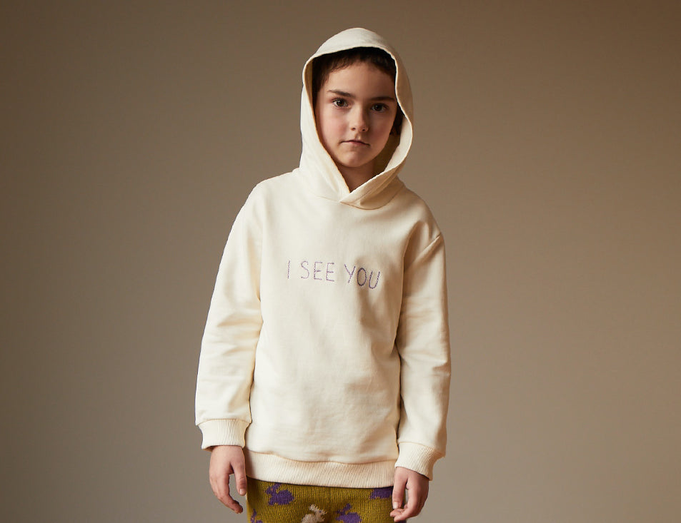 Oeuf Embroidered Hoodie - Gardenia