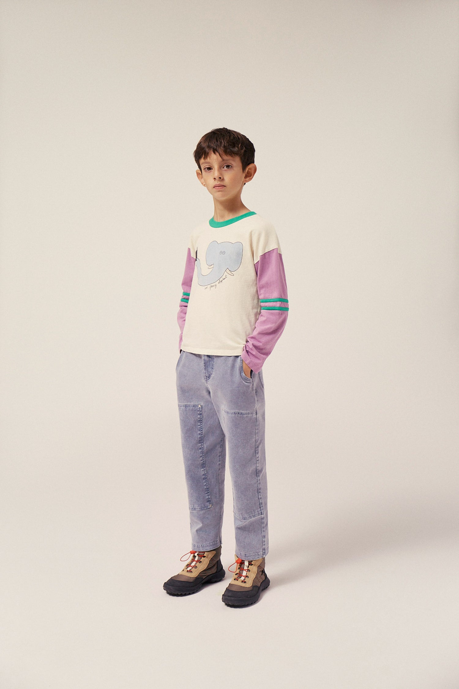 The Campamento Elephant Long Sleeves Kids T-shirt - Ecru