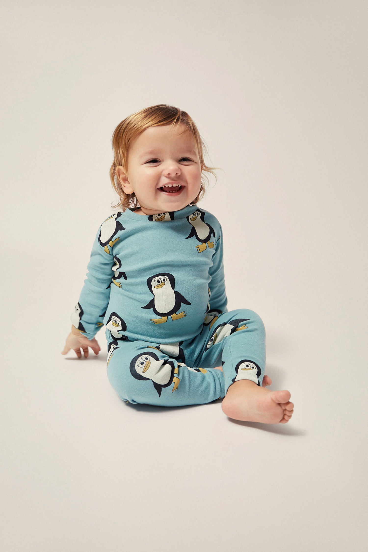 The Campamento Penguins All Over Long Sleeves Baby T-shirt - Light Blue