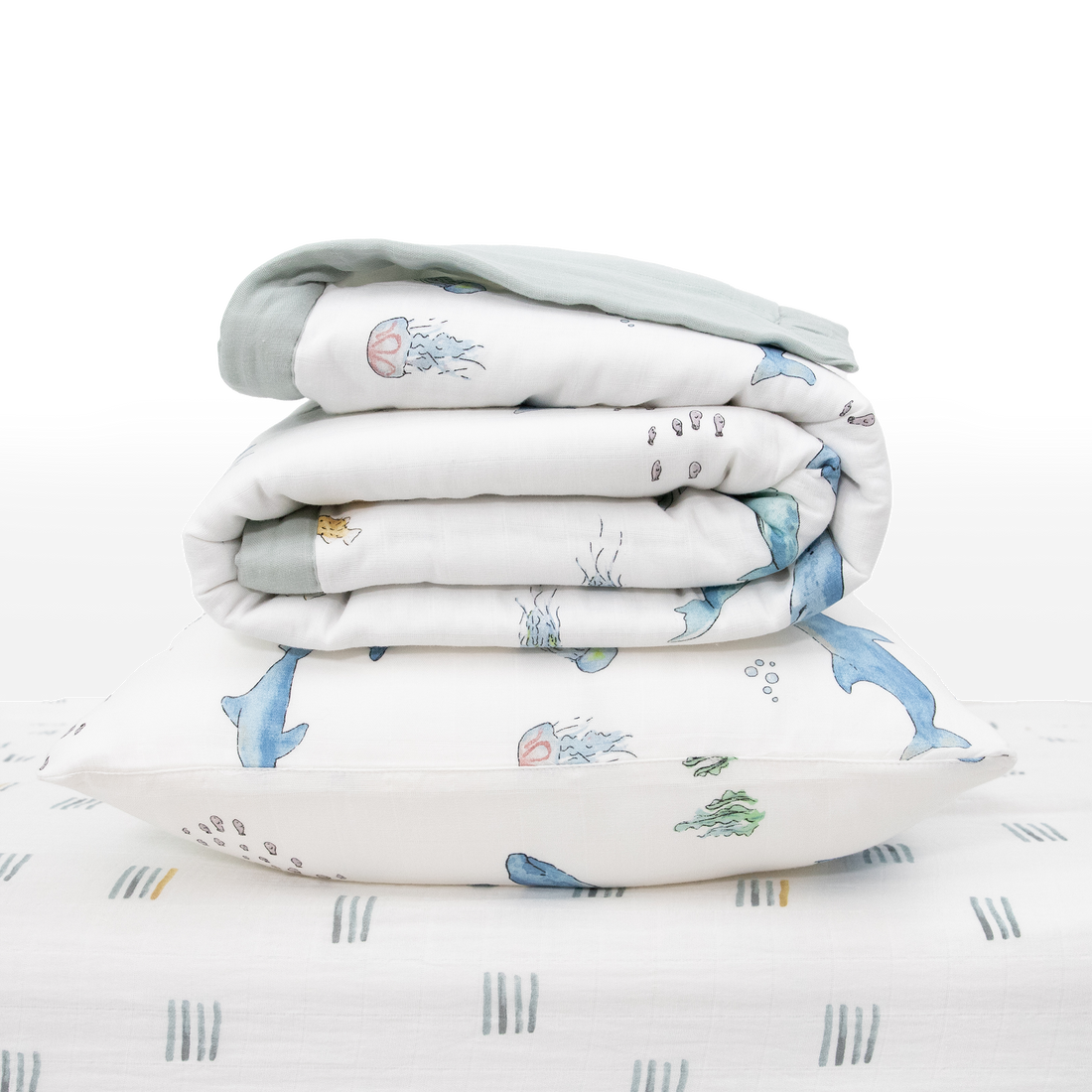 Little Unicorn Cotton Muslin Toddler Bedding 3 Piece Set - Whales