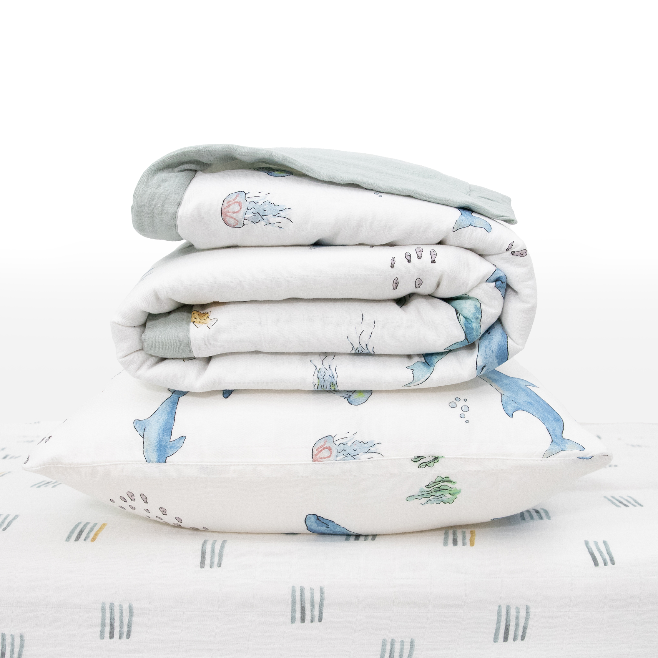 Little Unicorn Cotton Muslin Toddler Bedding 3 Piece Set - Whales