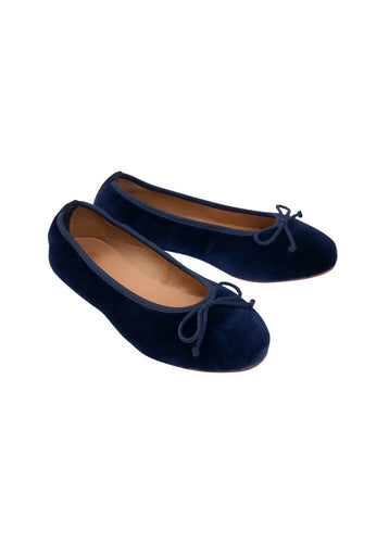 The New Society Velour Ballerinas - Space Blue