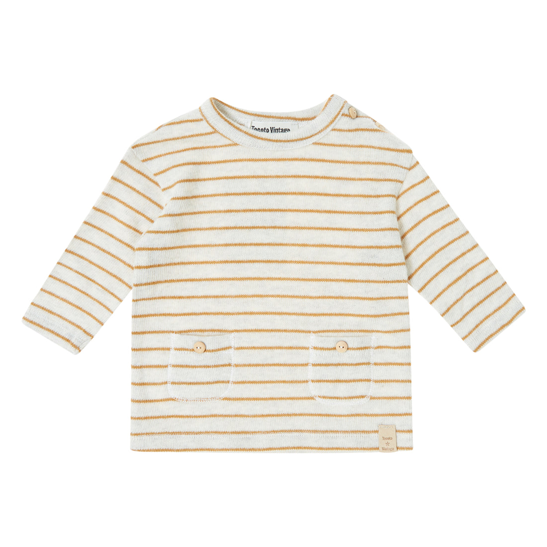 Tocoto Vintage Baby Knitted Shirt Stripes With Pockets - Mustard