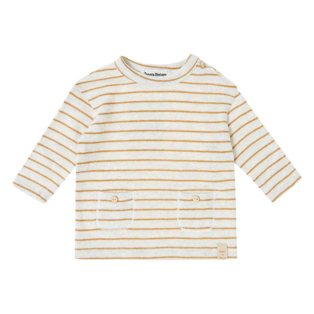 Tocoto Vintage Baby Knitted Shirt Stripes With Pockets - Mustard