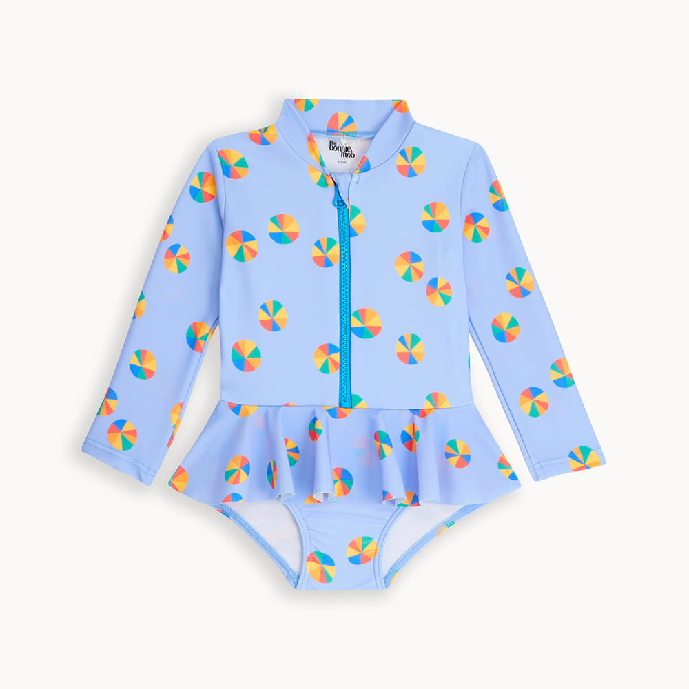 Bonnie Mob Baby Waterfall Zip Long Sleeve Swimsuit - Beachball