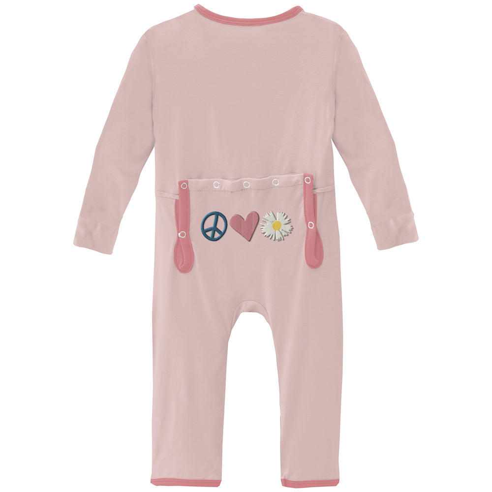 Kickee Pants Applique Coverall With zipper - Baby Rose Peace, Love And Happiness