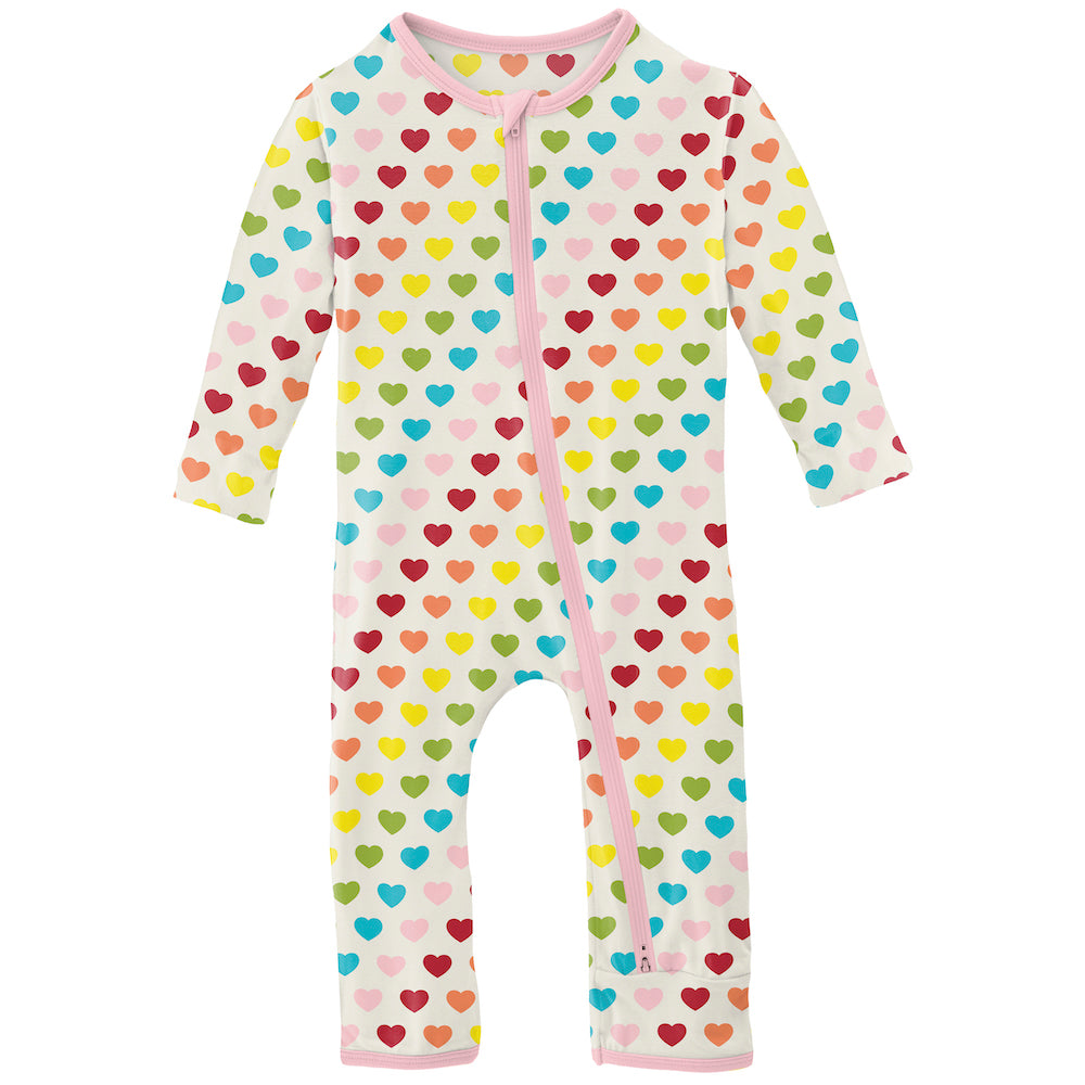 Kickee Pants Print Coverall With 2 Way Zipper - Rainbow Hearts