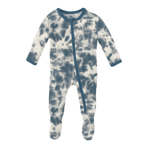 Kickee Pants Print Footie With Zipper - Deep Sea Tie Dye