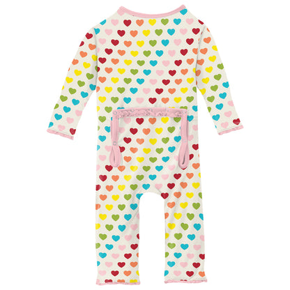 Kickee Pants Print Muffin Ruffle Coverall With 2 Way Zipper - Rainbow Hearts