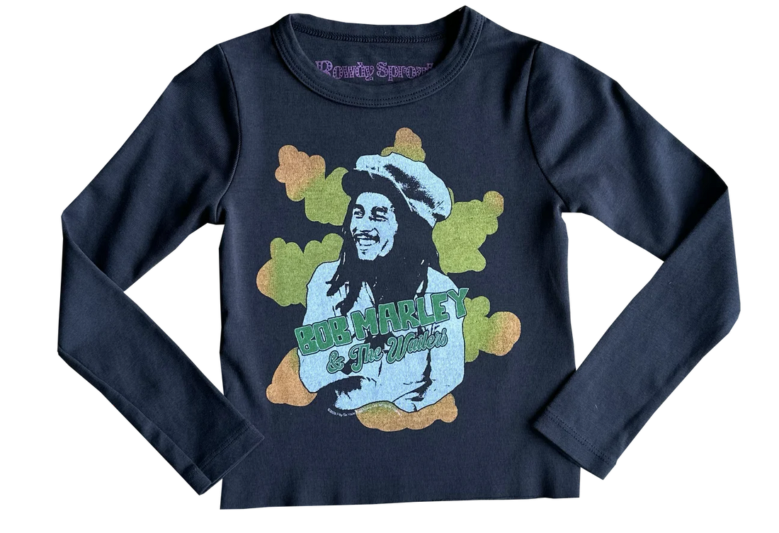 Rowdy Sprouts Bob Marley Girls Clouds Long Sleeve Tee - Vintage Black