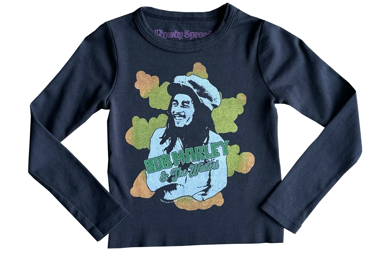 Rowdy Sprouts Bob Marley Girls Clouds Long Sleeve Tee - Vintage Black