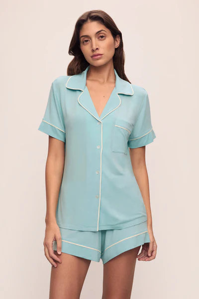 Eberjey Gisele Relaxed Short PJ Set - Canal Blue/Ivory