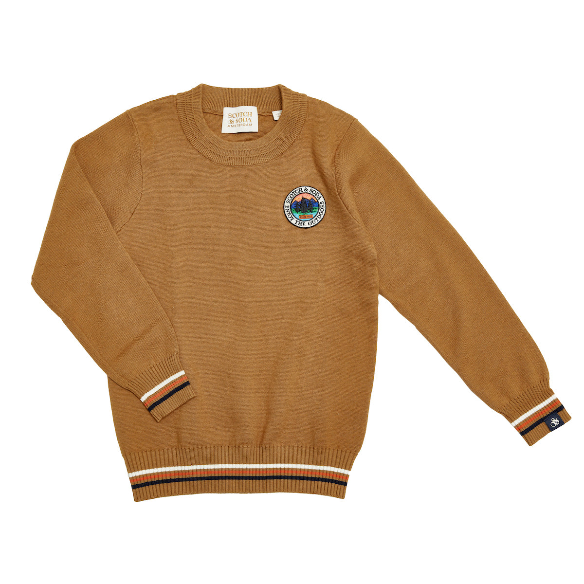 Scotch &amp; Soda Boys Stripe Crewneck - Teak Brown