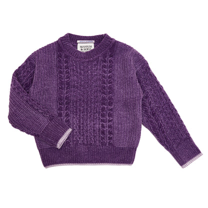 Scotch &amp; Soda Girls Chenille Cable Knit Pullover - Party Purple