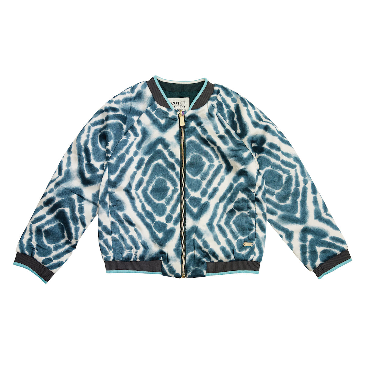 Scotch &amp; Soda Girls Reversible Bomber Jacket - Teal Ikat