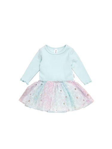 Huxbaby Ribbed Longsleeve Ballet Onesie - Rainbow Flower