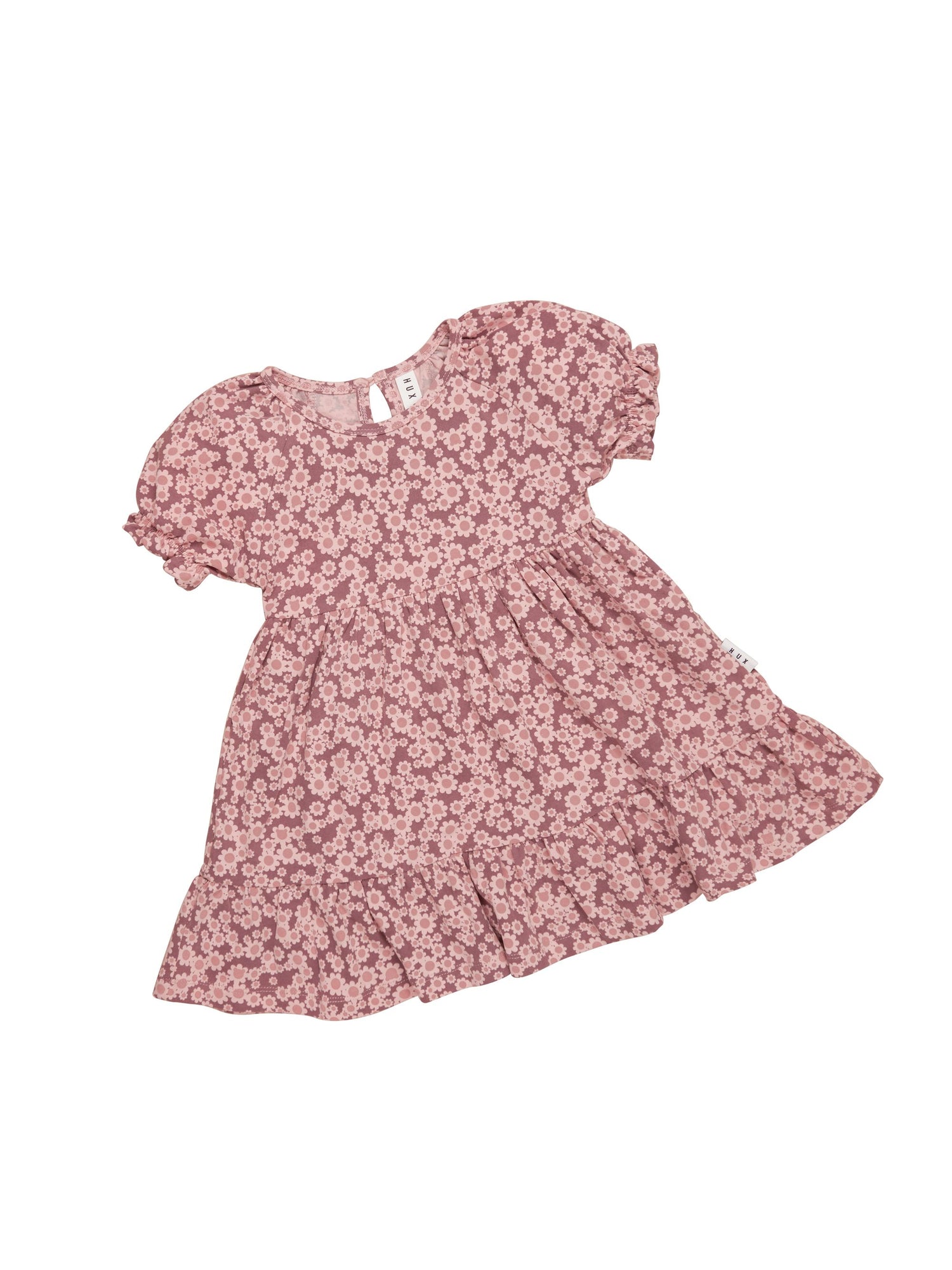 Huxbaby Tiered Puff Sleeve Dress - Flower Bear