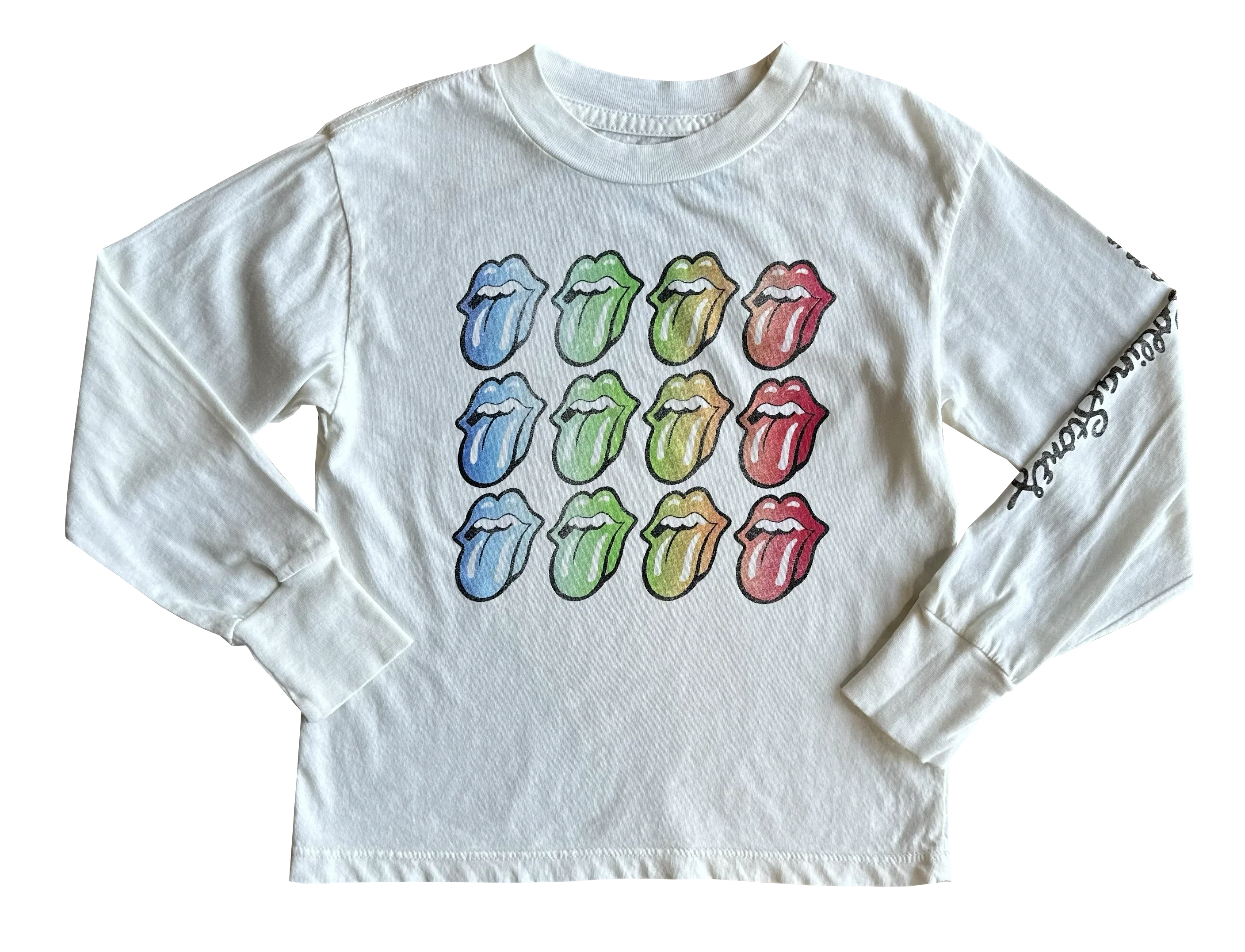 Rowdy Sprouts Rolling Stones Tongues Long Sleeve Tee - Vintage White