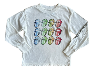 Rowdy Sprouts Rolling Stones Tongues Long Sleeve Tee - Vintage White