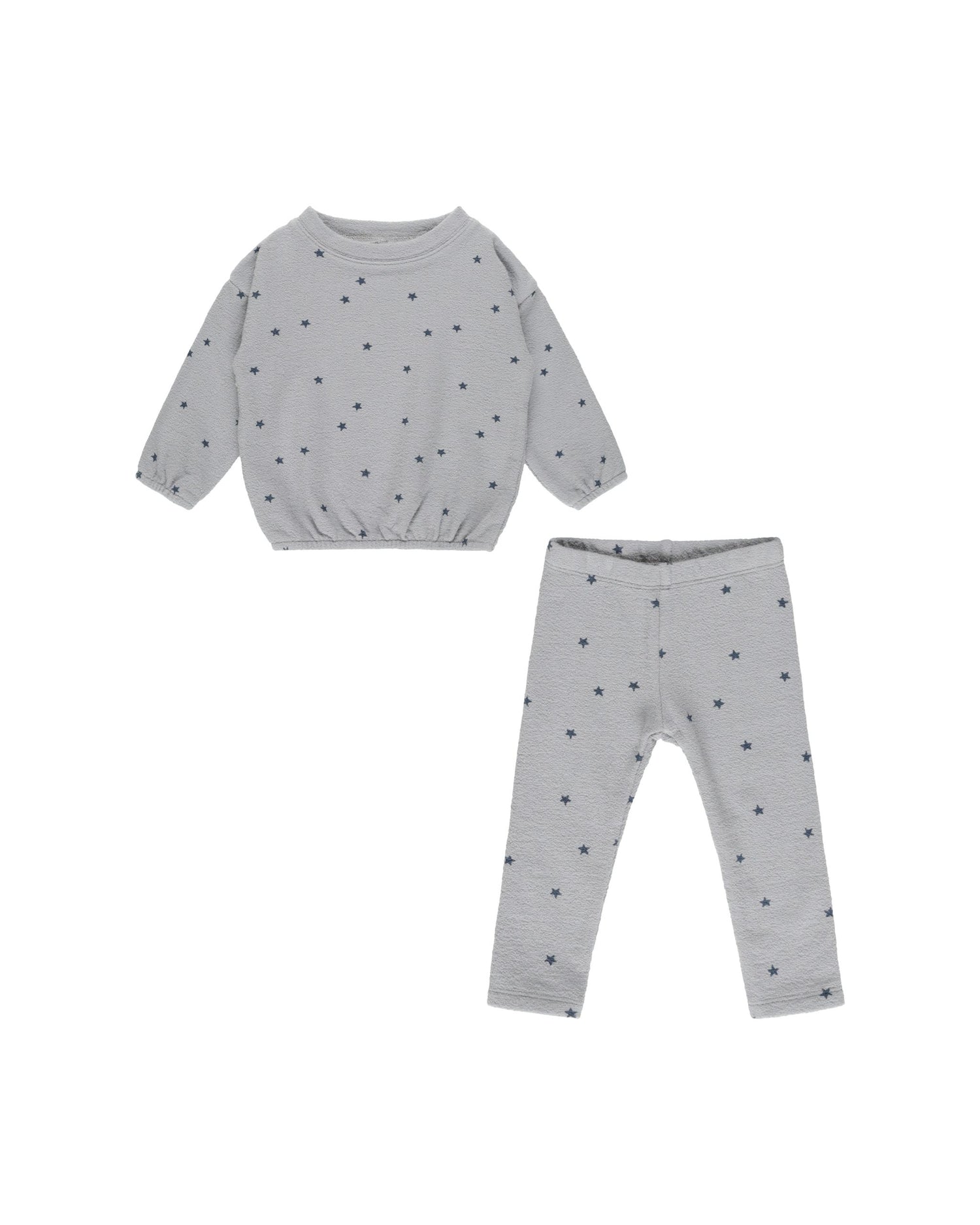 Rylee + Cru Spongey Knit Set - Blue Stars/Dusty Blue