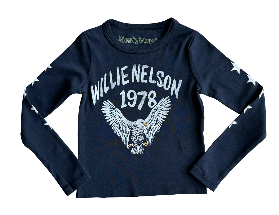 Rowdy Sprouts Willie Nelson Eagle Long Sleeve Rib Tee - Vintage Black