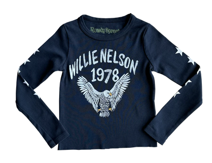 Rowdy Sprouts Willie Nelson Eagle Long Sleeve Rib Tee - Vintage Black