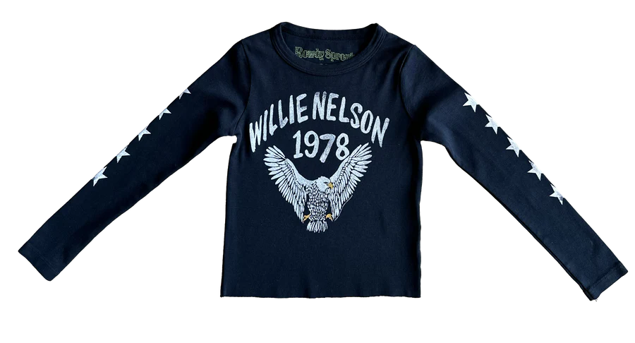 Rowdy Sprouts Willie Nelson Eagle Long Sleeve Rib Tee - Vintage Black