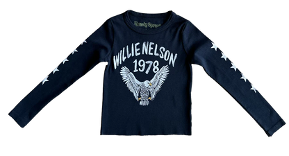 Rowdy Sprouts Willie Nelson Eagle Long Sleeve Rib Tee - Vintage Black