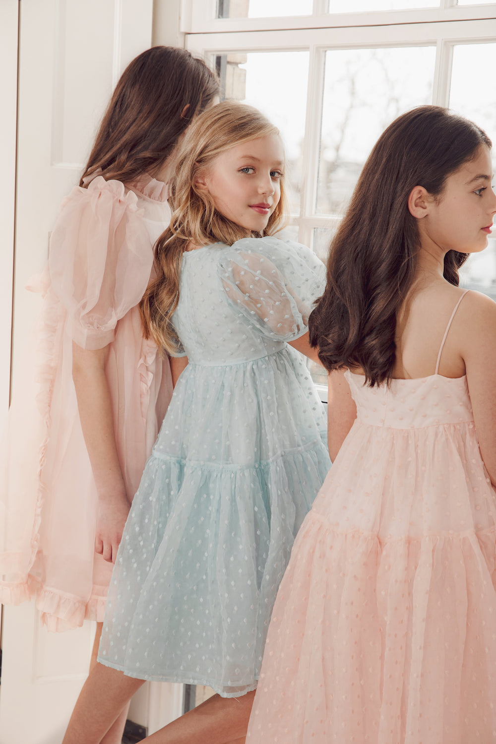 Petite Amalie Ella Organza Dot Dress - Blue