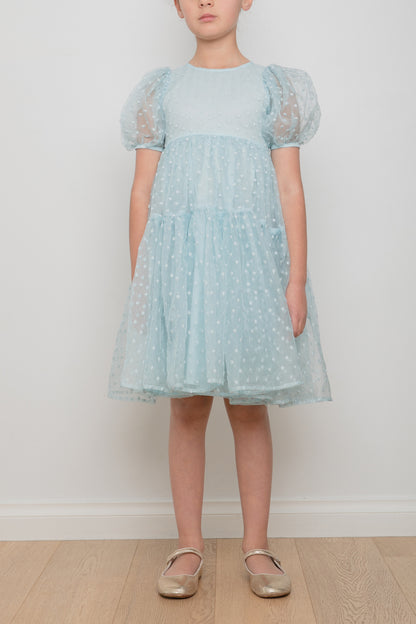 Petite Amalie Ella Organza Dot Dress - Blue