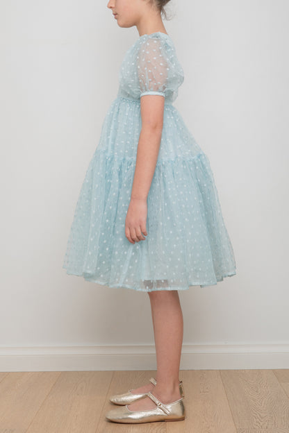 Petite Amalie Ella Organza Dot Dress - Blue