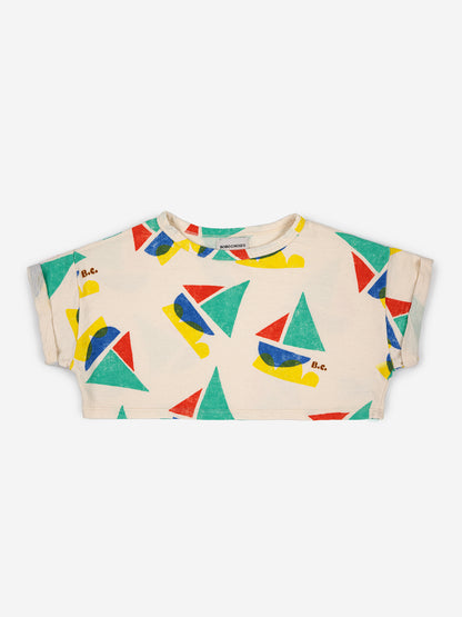 Bobo Choses Multicolor Sail Boat All Over Cropped Sweatshirt