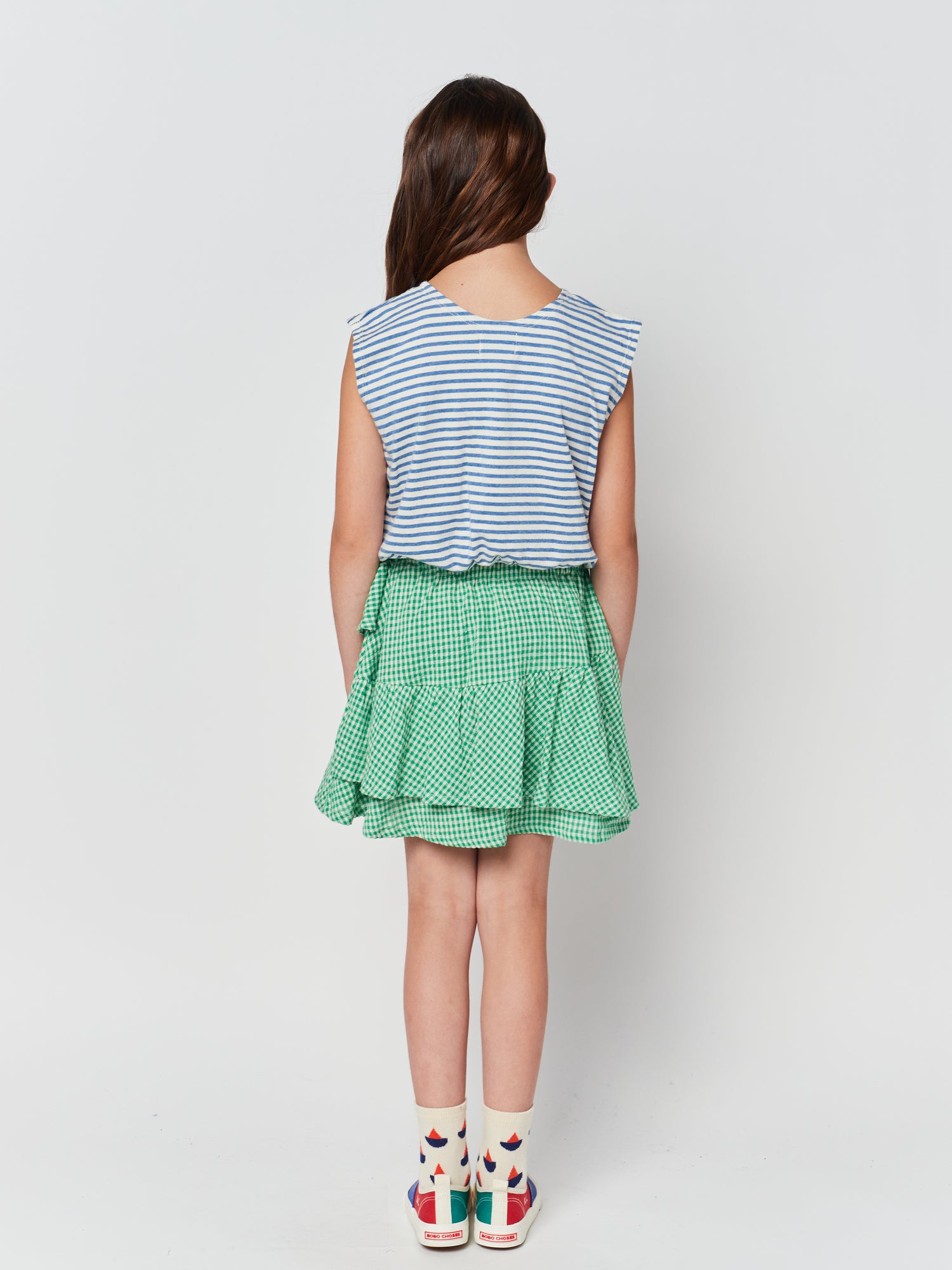 Bobo Choses Green Vichy Woven Ruffle Skirt