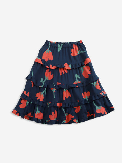 Bobo Choses Big Flowers Woven Ruffle Skirt - Navy