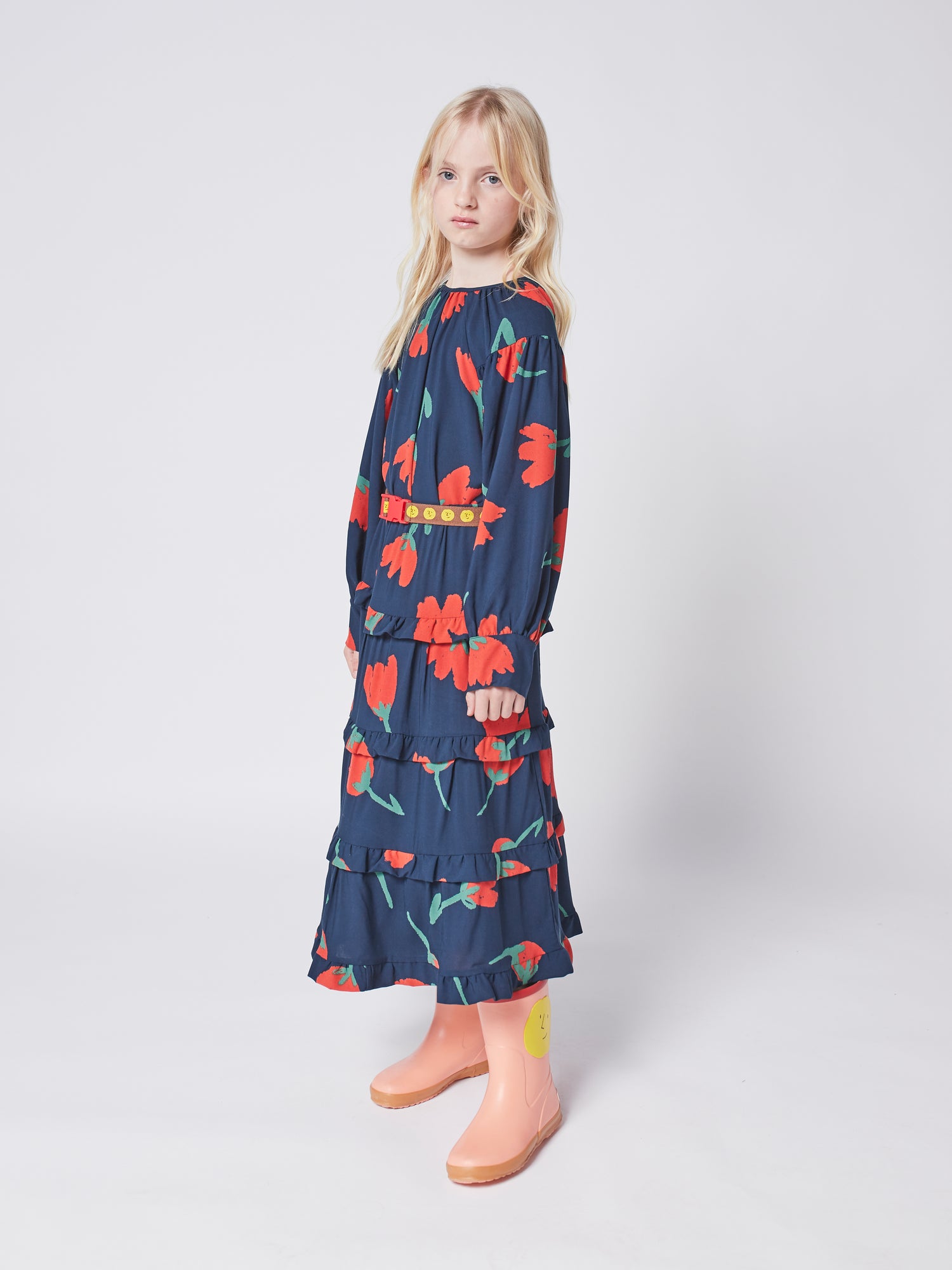 Bobo Choses Big Flowers Woven Ruffle Skirt - Navy