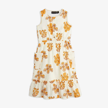 Mini Rodini Flowers Woven Flounce Dress - Beige