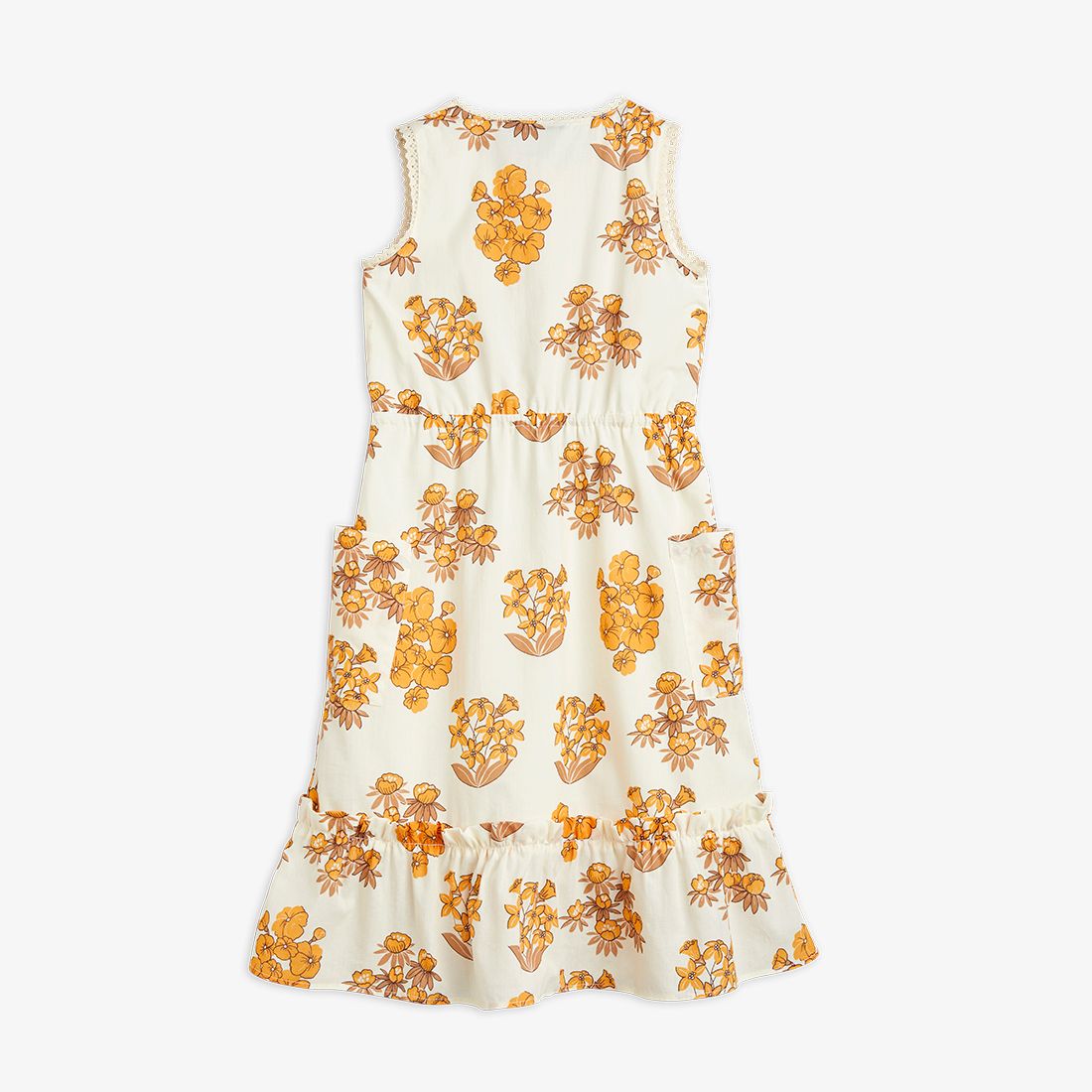 Mini Rodini Flowers Woven Flounce Dress - Beige