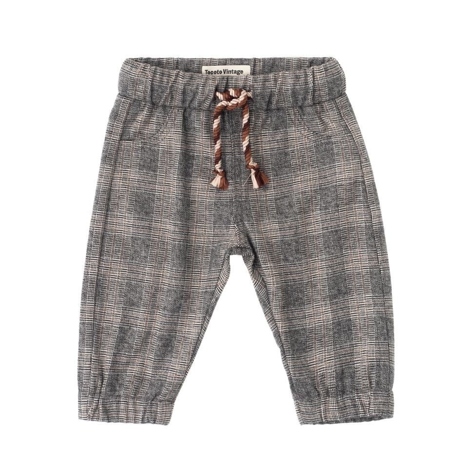 Tocoto Vintage Baby Wales Checkered Jogger Trousers - Dark Grey