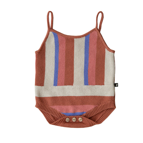 Oeuf Wide Stripe Romper - Burnt Orange/Stripes