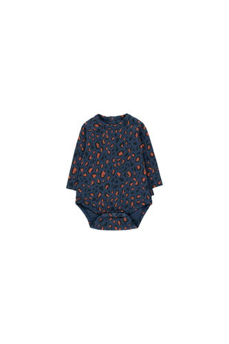 Tiny Cottons Animal Print Body - Light Navy/Dark Brown