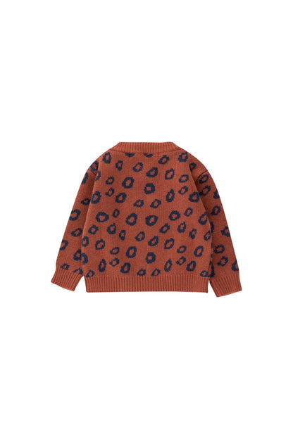 Tiny Cottons Animal Print Baby Cardigan - Chestnut/Navy