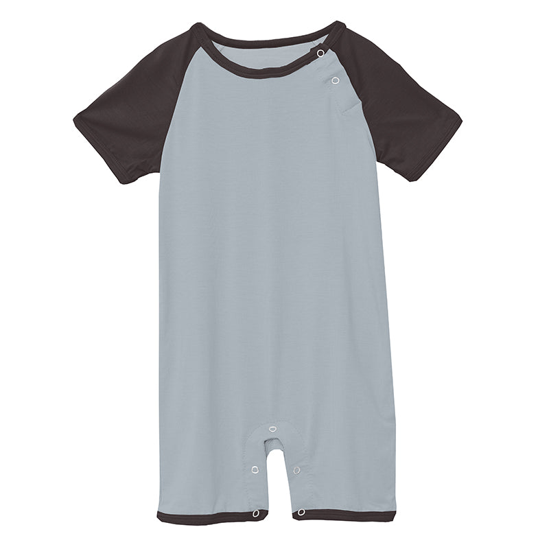 Kickee Pants Short Sleeve Raglan Romper - Pearl Blue with Midnight