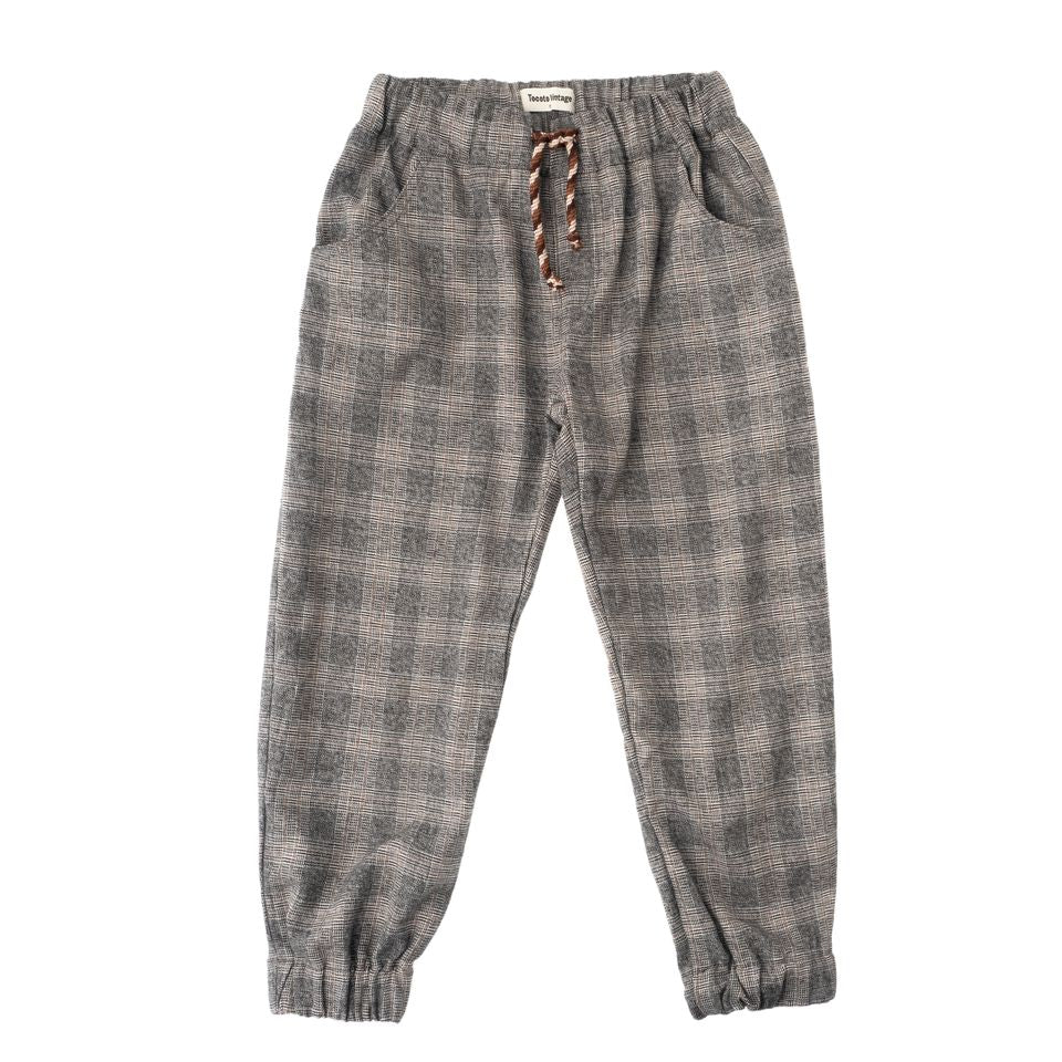 Tocoto Vintage Kid Wales Checkered Jogger Trousers - Dark Grey