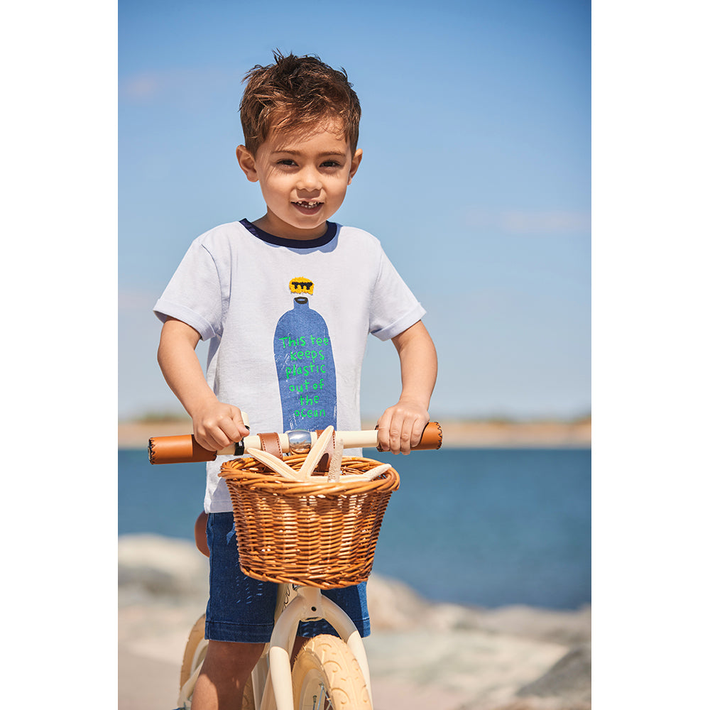 Mon Coeur Kids Plastic Bottle T-Shirt - Powder Blue &amp; Green