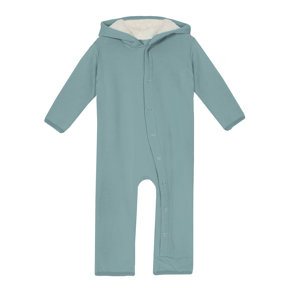 Kickee Pants Fleece Coverall With Sherpa-Lined Hood And Ears - Jade